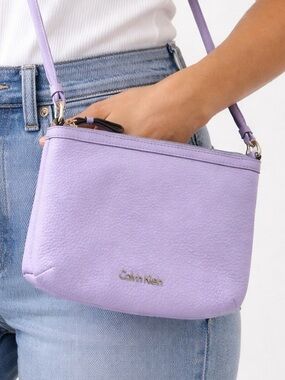 Calvin Klein Lavender Pebbled Leather Crossbody Bag